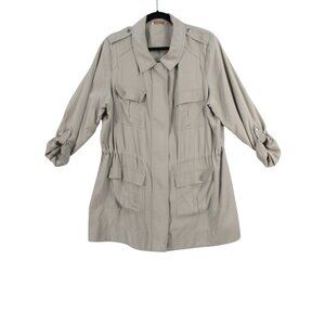Soft Surroundings Womens Beige Utility Jacket 1X With Pockets & Roll-Tab Sleeves